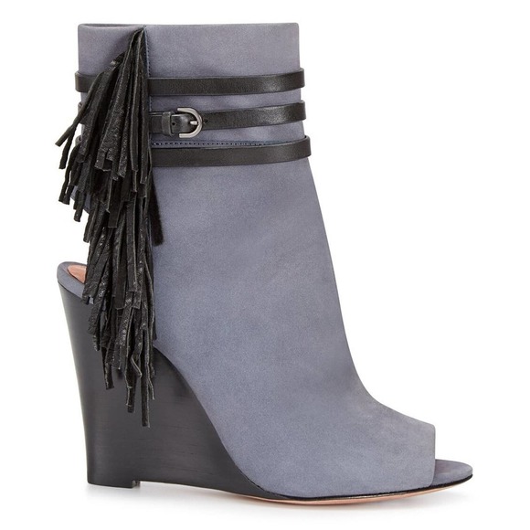 Rebecca Minkoff STEVIE Leather Peep-Toe Fringe Boot Bootie New Gray 5.5 New $325 - Picture 1 of 3
